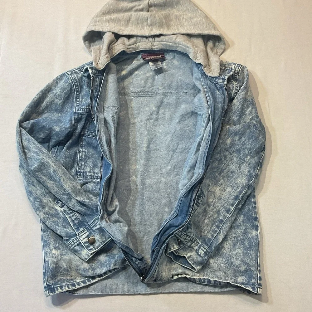 Weekend Academy Boys Vintage Style Acid Wash Hooded Jean Jacket L 10-12‎